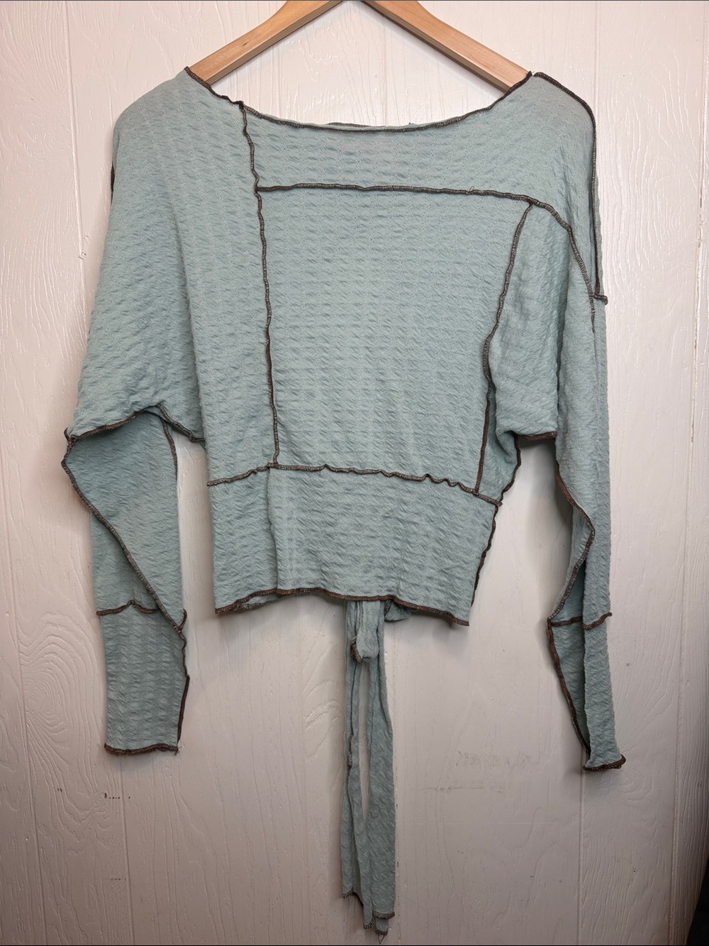 Tie-Back Textured Crop Top in Sage Green